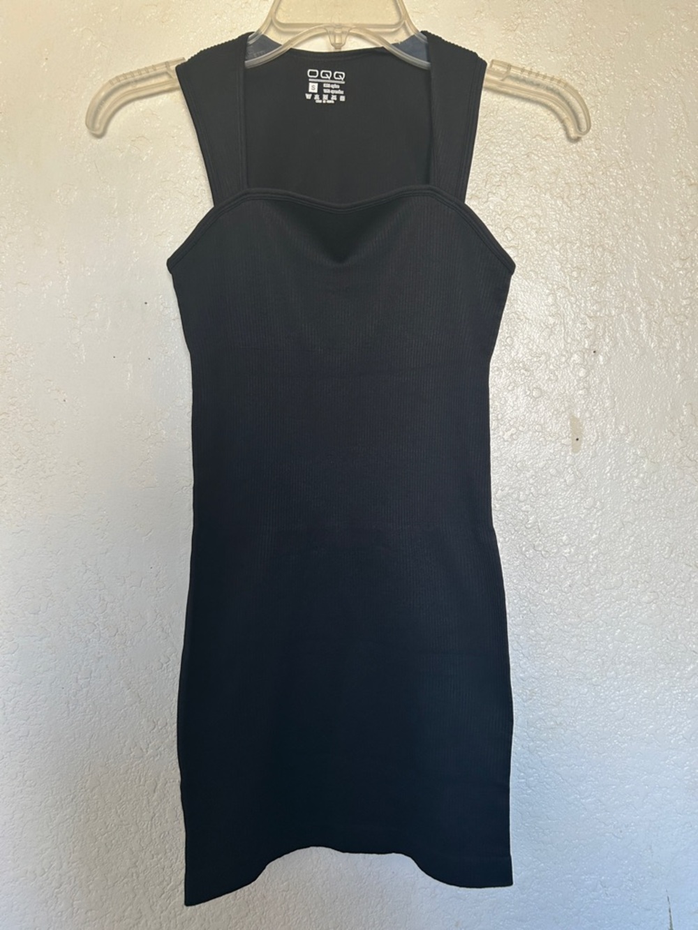Black Ribbed Square-Neck Mini Dress - Picture 2 of 6